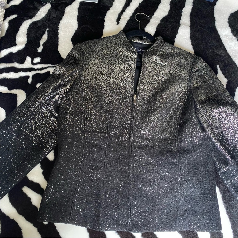 Jones New York Signature Vintage Metallic Zip Jacket Size 16